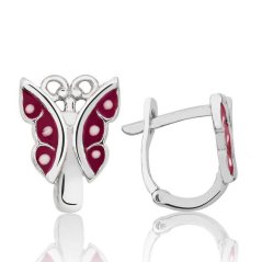 Stříbrné dětské náušnice Butterfly ČERVENÉ