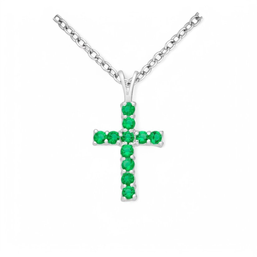 Strieborný prívesok Cross ZELENÝ