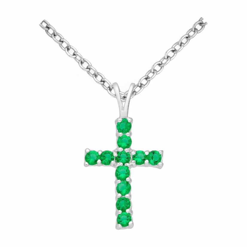 Strieborný prívesok Cross ZELENÝ